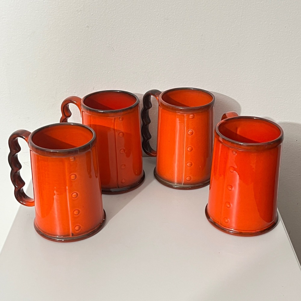 Metlox Beer Mug Tankard Unisex OS Orange Poppytrail Red Rooster Set of 4